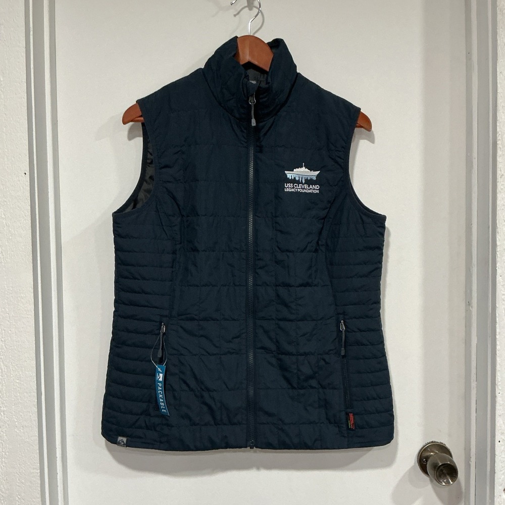 USS Cleveland Women's Quilted Lightweight Vest, Navy Blue, M, Packable, NWT